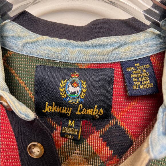 Vntg Johnny Lambs 100% Cotton Long Sleeve Plaid Print Polo Shirt - Picture 2 of 7